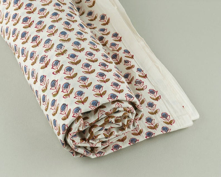 Denim Blue & Army Green Hand-Block Printed Fabric