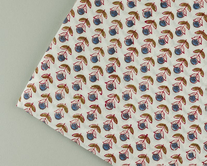 Denim Blue & Army Green Hand-Block Printed Fabric