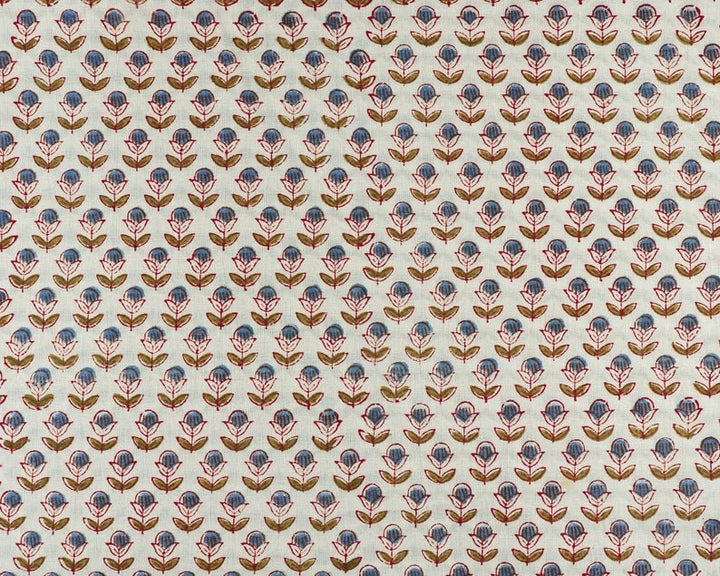 Denim Blue & Army Green Hand-Block Printed Fabric