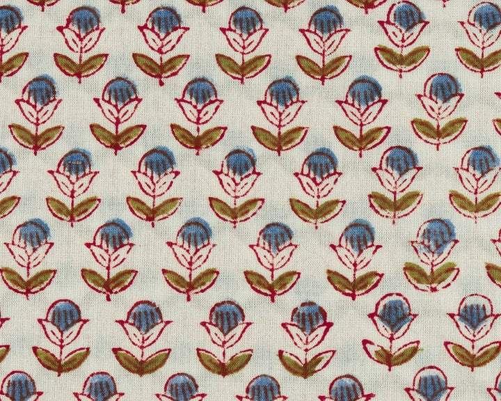Denim Blue & Army Green Hand-Block Printed Fabric