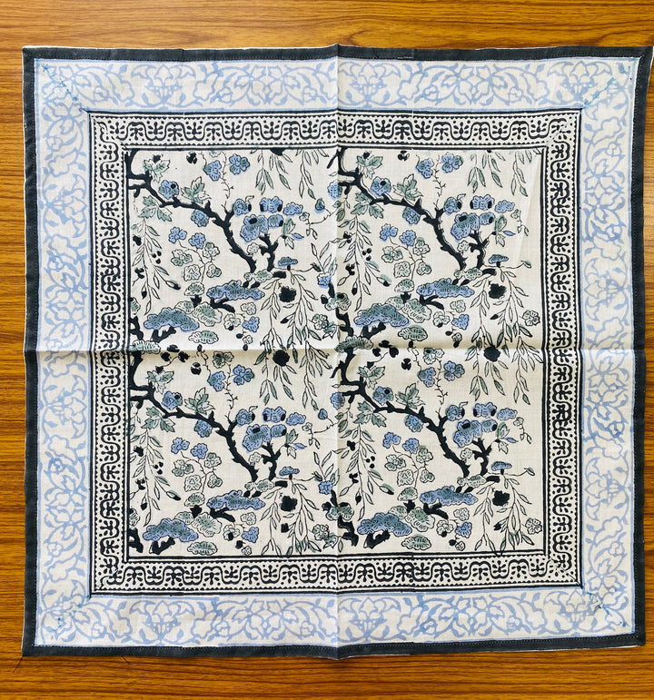 Spruce, Carolina and Powder Blue Floral Border Napkins, Size 20x20"