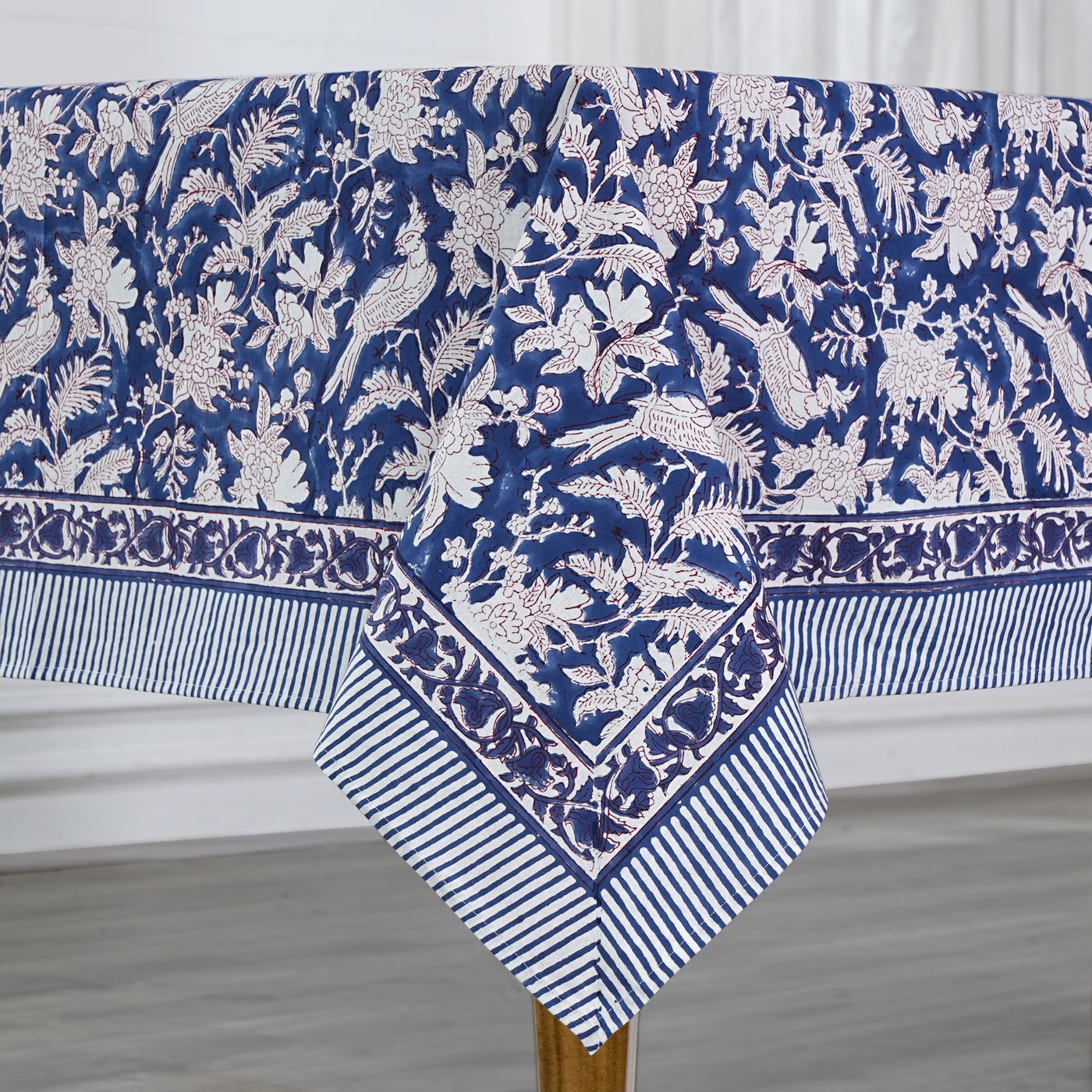 FABRICRUSH Dark Royal Blue Rectangle 100% Cotton Hand Block Print Tablecloth Washable Halloween Tablecloth (Copy)