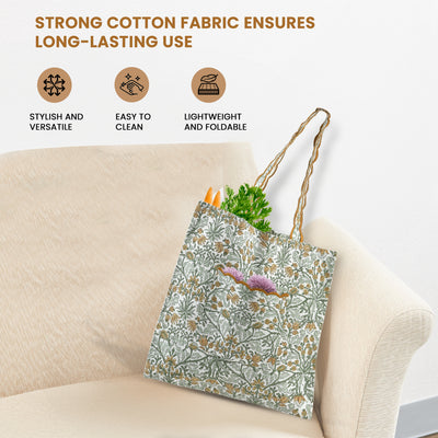Fabricrush Goldenrod Yellow  Indian Hand Block Printed and Embroidery Scalloped Canvas Women's Aesthetic Bag for Shopping, Travelling, Office, Church, School
