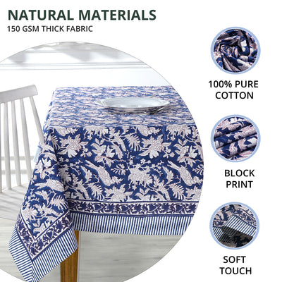 FABRICRUSH Dark Royal Blue Rectangle 100% Cotton Hand Block Print Tablecloth Washable Halloween Tablecloth (Copy)