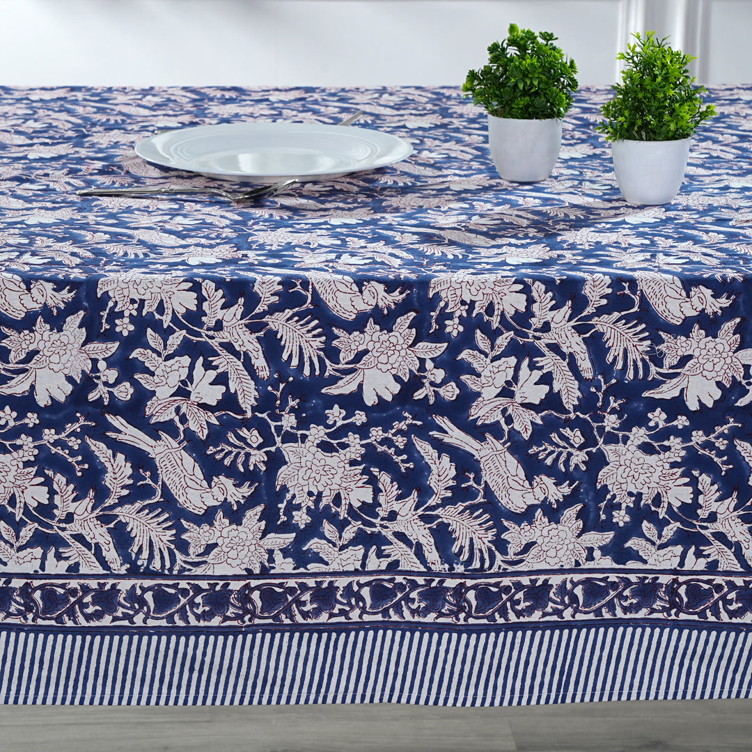 Fabricrush Dark Royal Blue Rectangle 100% Cotton Hand Block Print Tablecloth Washable Tablecloth, Custom Table Cloth, Gift for her, gifts, Christmas decor, Christmas