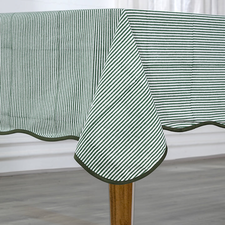 Green Stripes with Green Scallop Piping Tablecloth Product Image 1