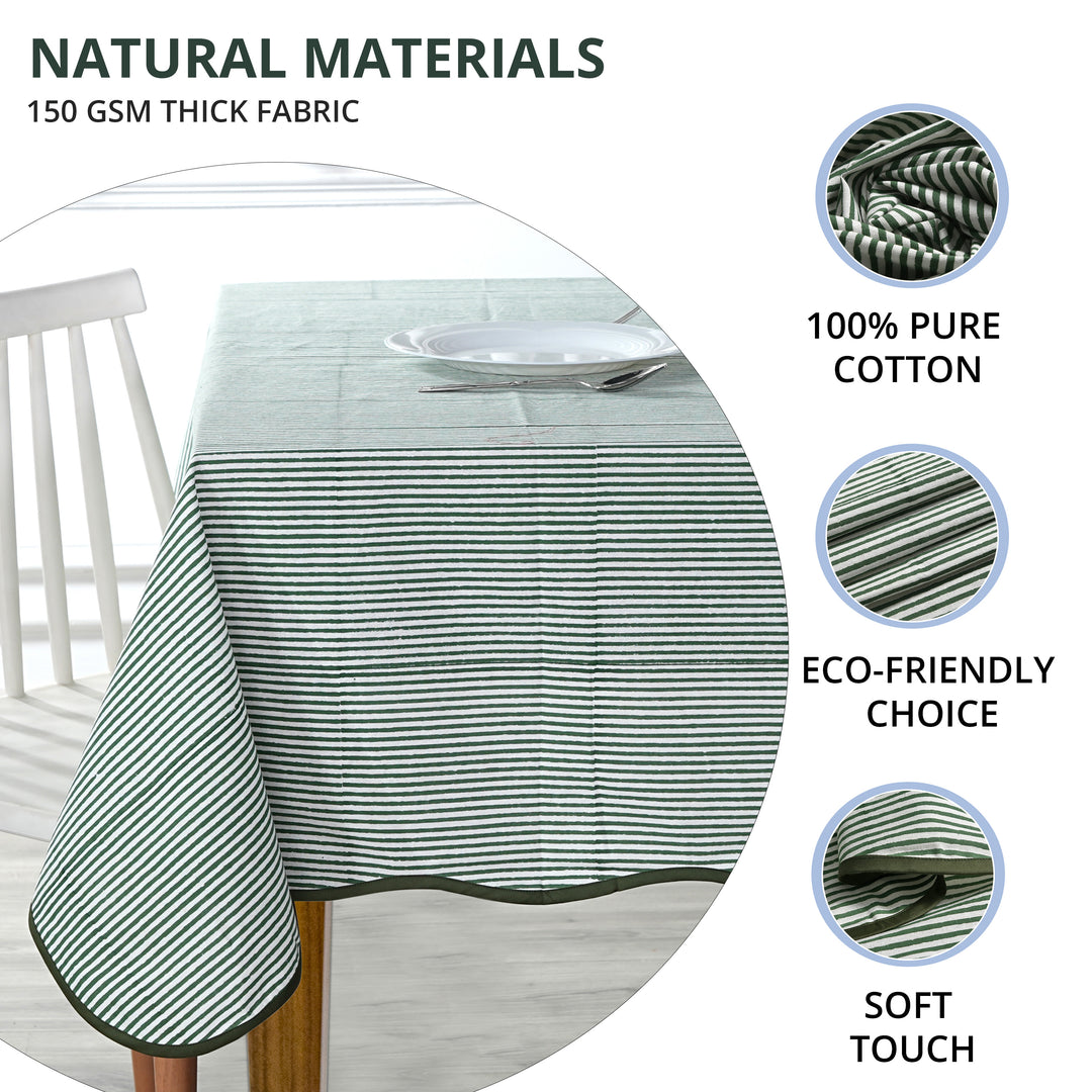 Green Stripes with Green Scallop Piping Tablecloth Product Image 5