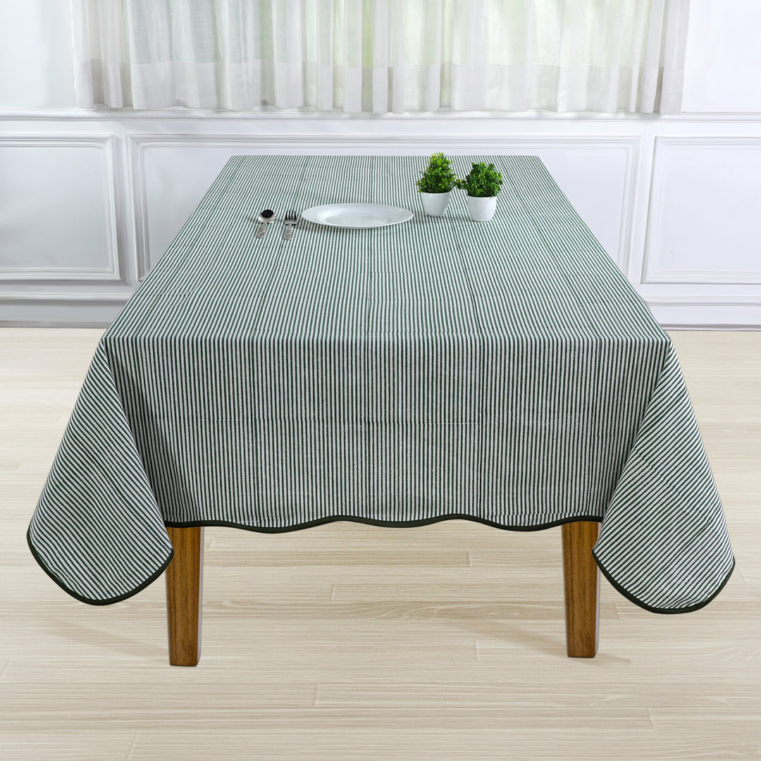 Green Stripes with Green Scallop Piping Tablecloth Product Image 4