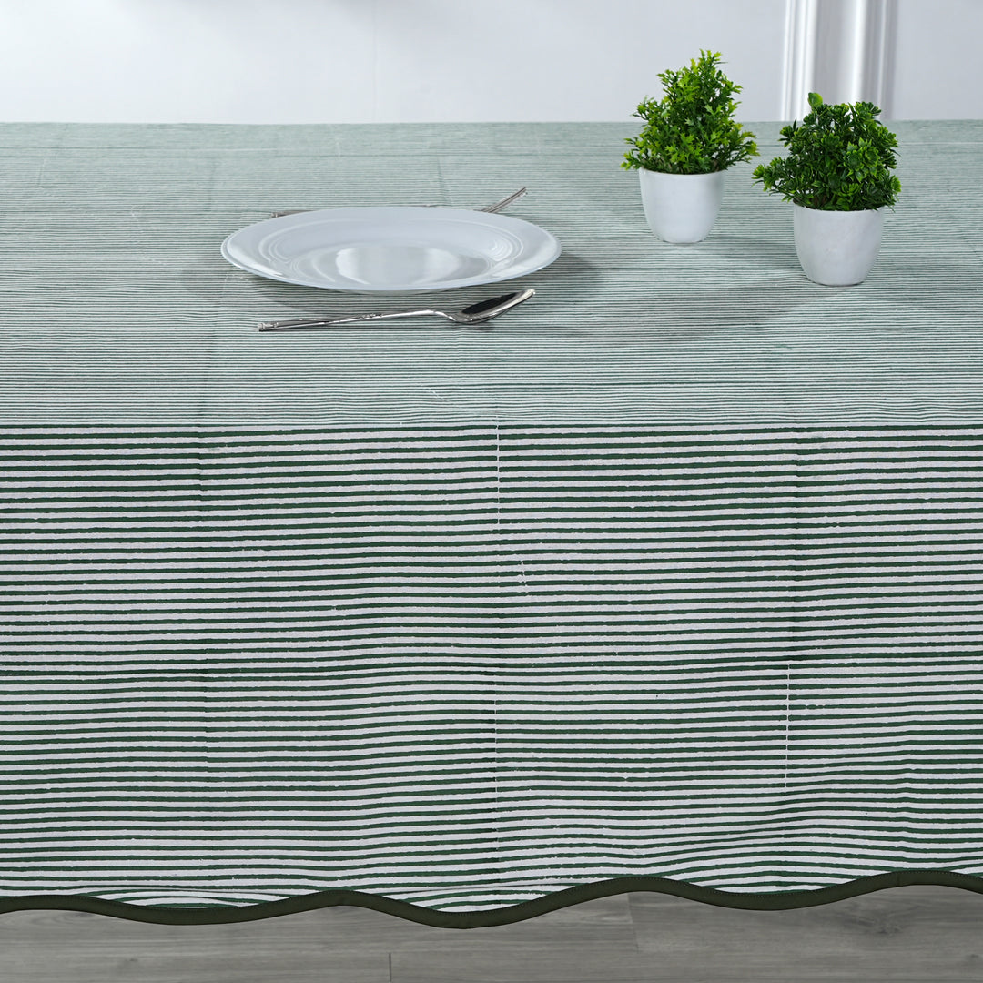 Green Stripes with Green Scallop Piping Tablecloth Product Image 3