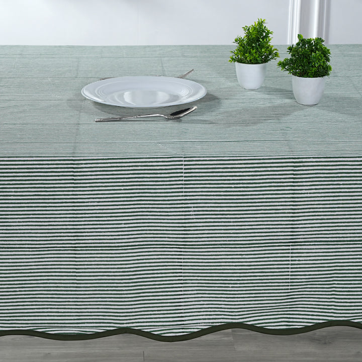 Green Stripes with Green Scallop Piping Tablecloth Product Image 3