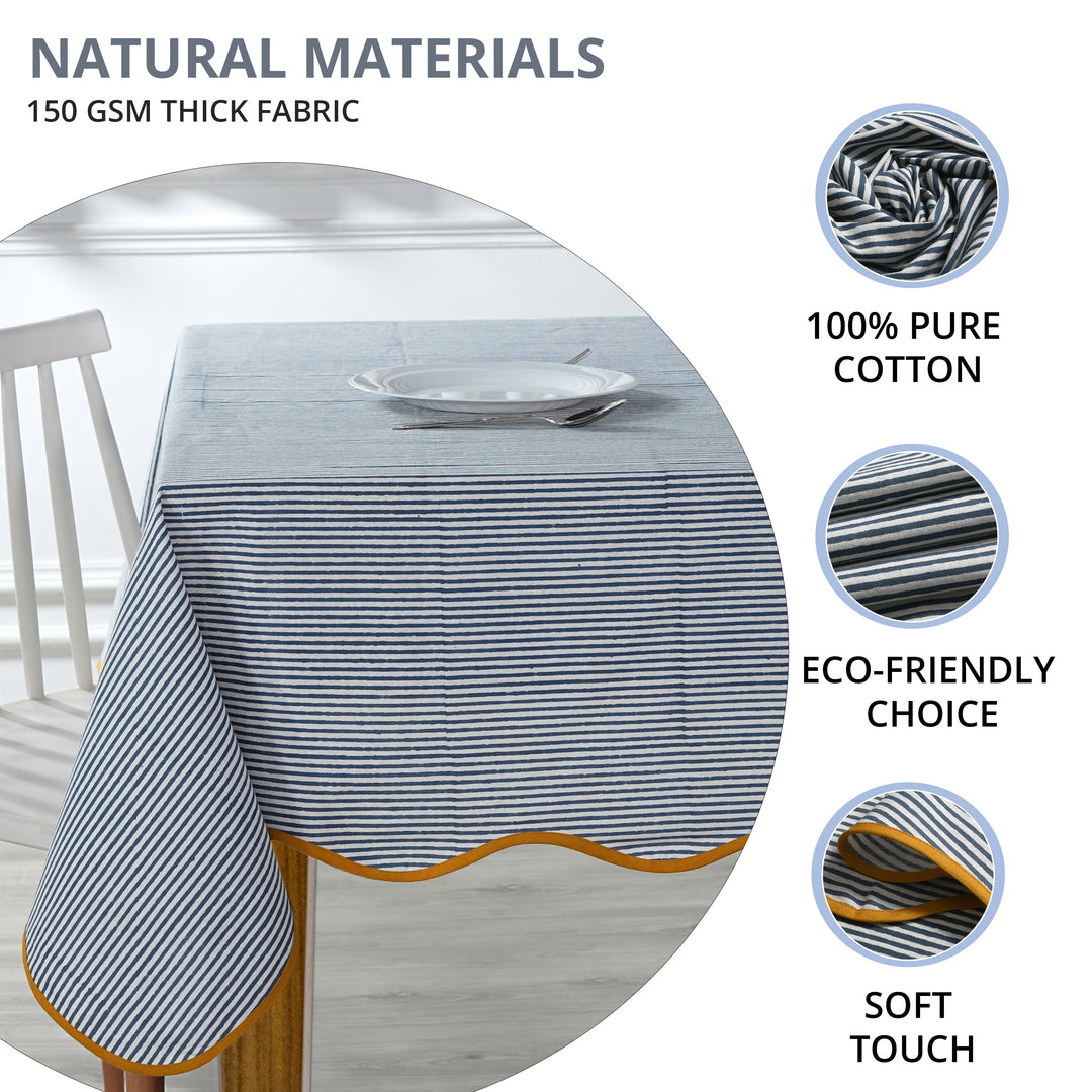 Blue Stripes with Yellow Scallop Piping Tablecloth Product Image 5