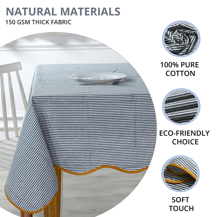 Blue Stripes with Yellow Scallop Piping Tablecloth Product Image 5