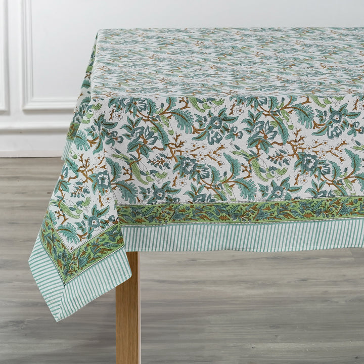 Fabricrush Sage Green Russian Green Peanut Butter Indian Printed Floral Tablecloth Dinner Party Housewarming Cocktail Tableclover, Gift for her, gifts