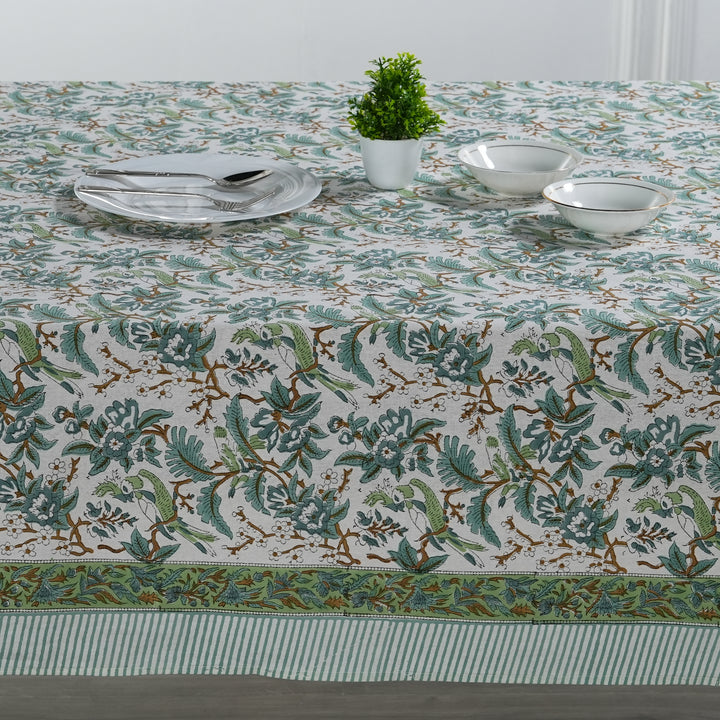 Fabricrush Sage Green Russian Green Peanut Butter Indian Printed Floral Tablecloth Dinner Party Housewarming Cocktail Tableclover, Gift for her, gifts