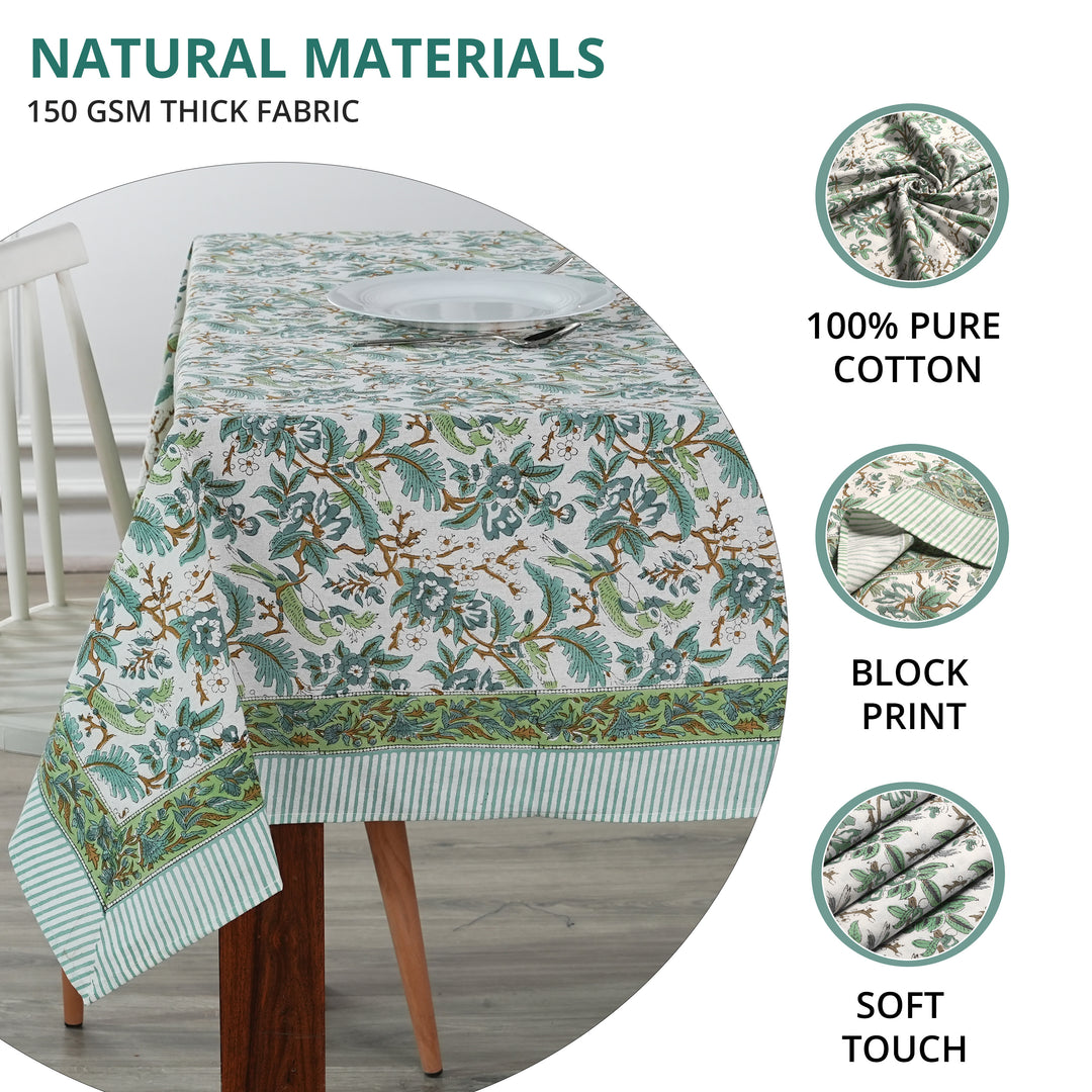 Fabricrush Sage Green Russian Green Peanut Butter Indian Printed Floral Tablecloth Dinner Party Housewarming Cocktail Tableclover, Gift for her, gifts