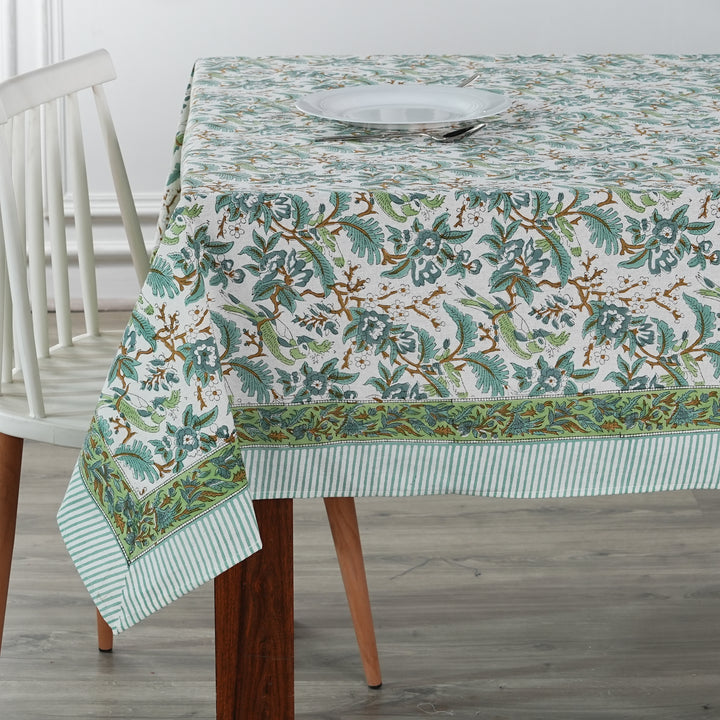 Fabricrush Sage Green Russian Green Peanut Butter Indian Printed Floral Tablecloth Dinner Party Housewarming Cocktail Tableclover, Gift for her, gifts