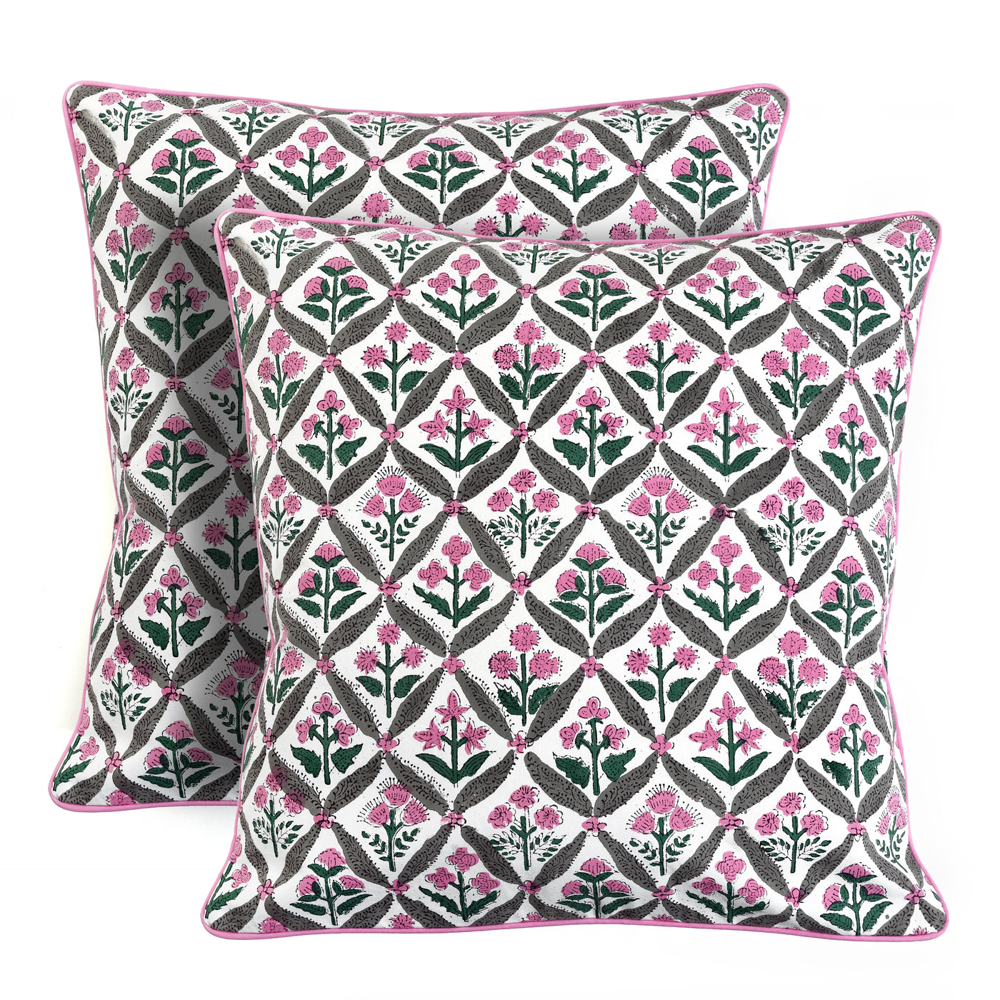 Fabricrush Pillow Covers, Watermelon Pink Hand Block Printed Floral Throw Pillow Covers, Cushion Covers for Decorative Couches, Living Rooms, Designers Pillow Covers