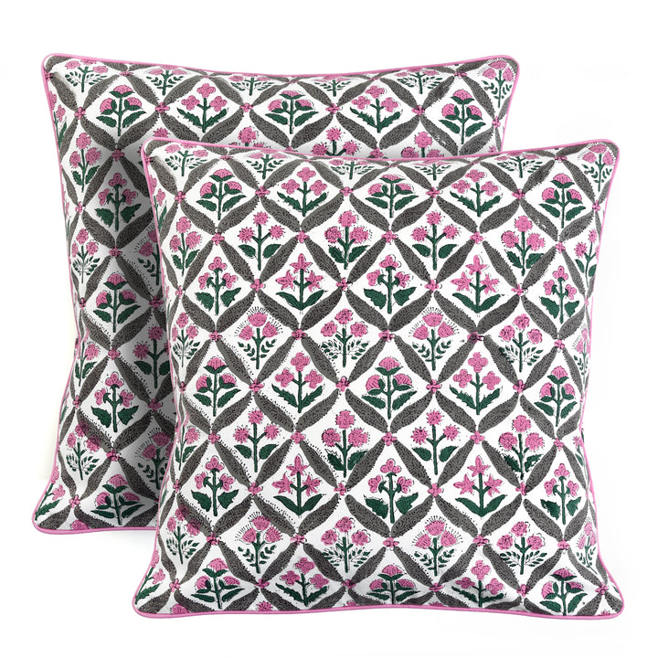 Fabricrush Pillow Covers, Hand Block Printed Floral Throw Pillow Covers, Cushion Covers for Decorative Couches, Living Rooms, Designers Pillow Covers