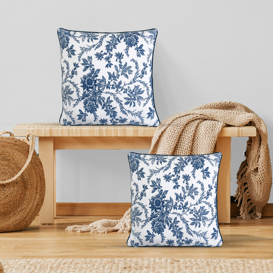 Incremental Blue Pillow Covers, Hand Block Printed Floral Throw Pillow Covers, Cushion Covers for Couches, Living Rooms, Designers Sham Covers, Living Area