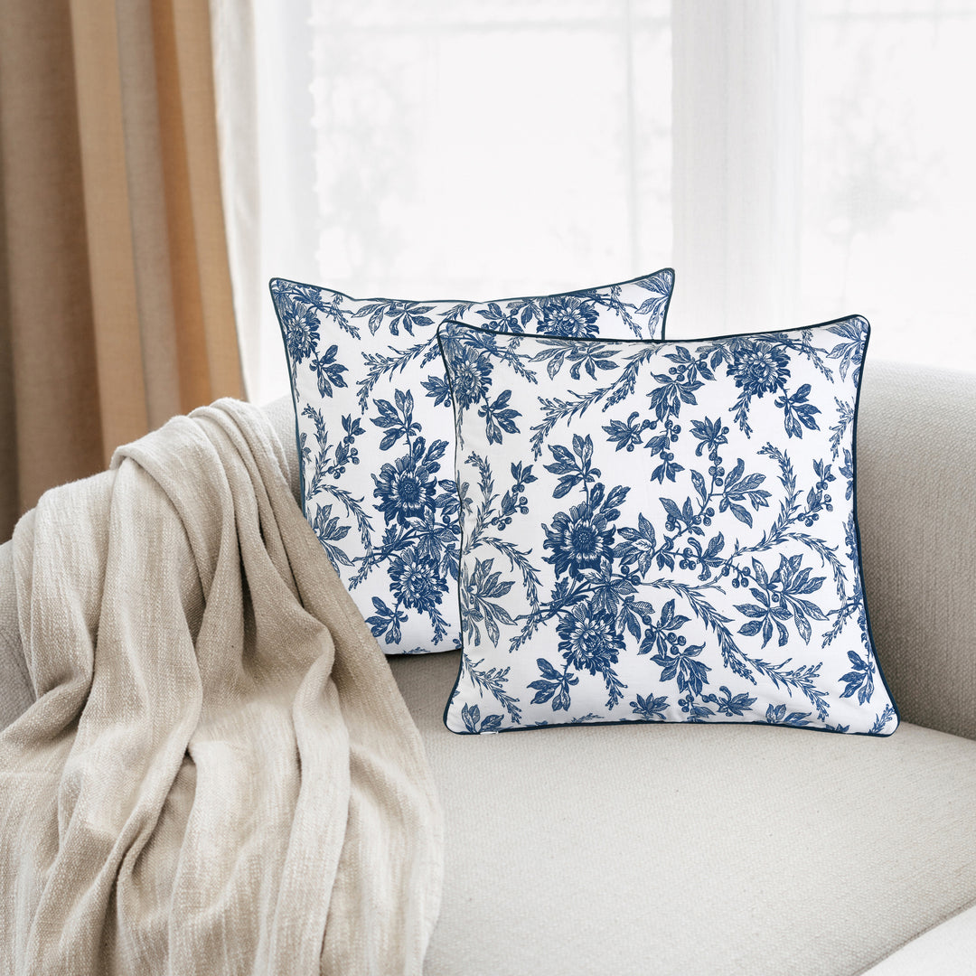 Incremental Blue Pillow Covers, Hand Block Printed Floral Throw Pillow Covers, Cushion Covers for Couches, Living Rooms, Designers Sham Covers, Living Area