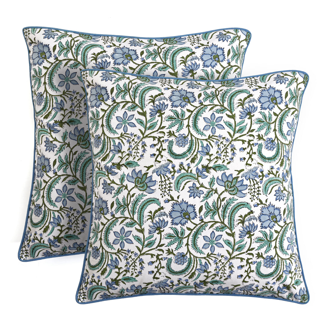 Indian Hand Block Printed Cotton Floral Throw Pillow/Cushion Covers