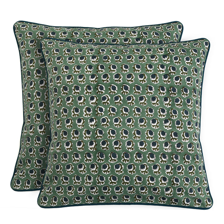 Basil Green Pillow Covers, Hand Block Printed Floral Throw Pillow Covers, Cushion Covers for Couches, Living Rooms, Designers Sham Covers, Living Area