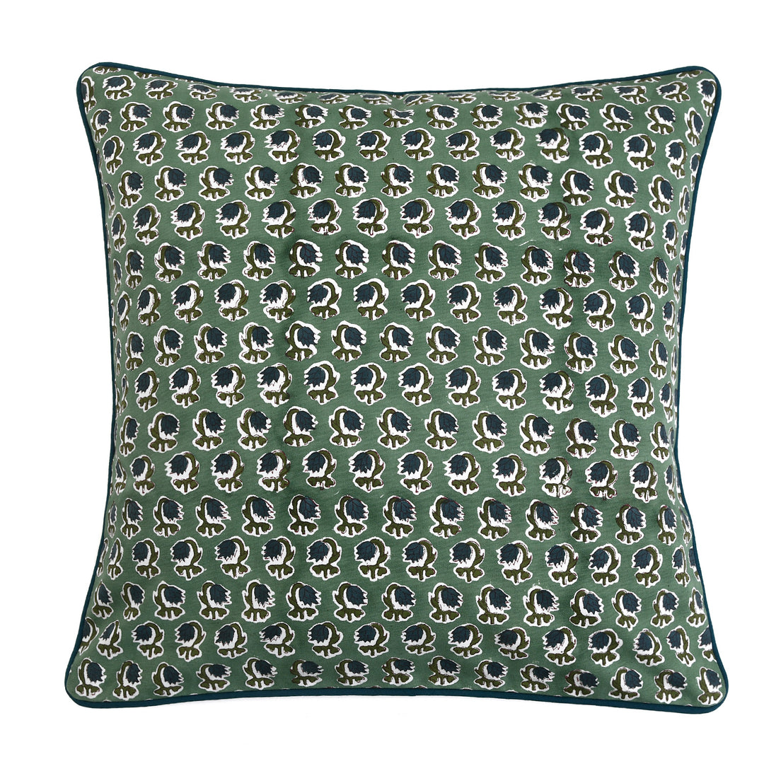 Basil Green Pillow Covers, Hand Block Printed Floral Throw Pillow Covers, Cushion Covers for Couches, Living Rooms, Designers Sham Covers, Living Area