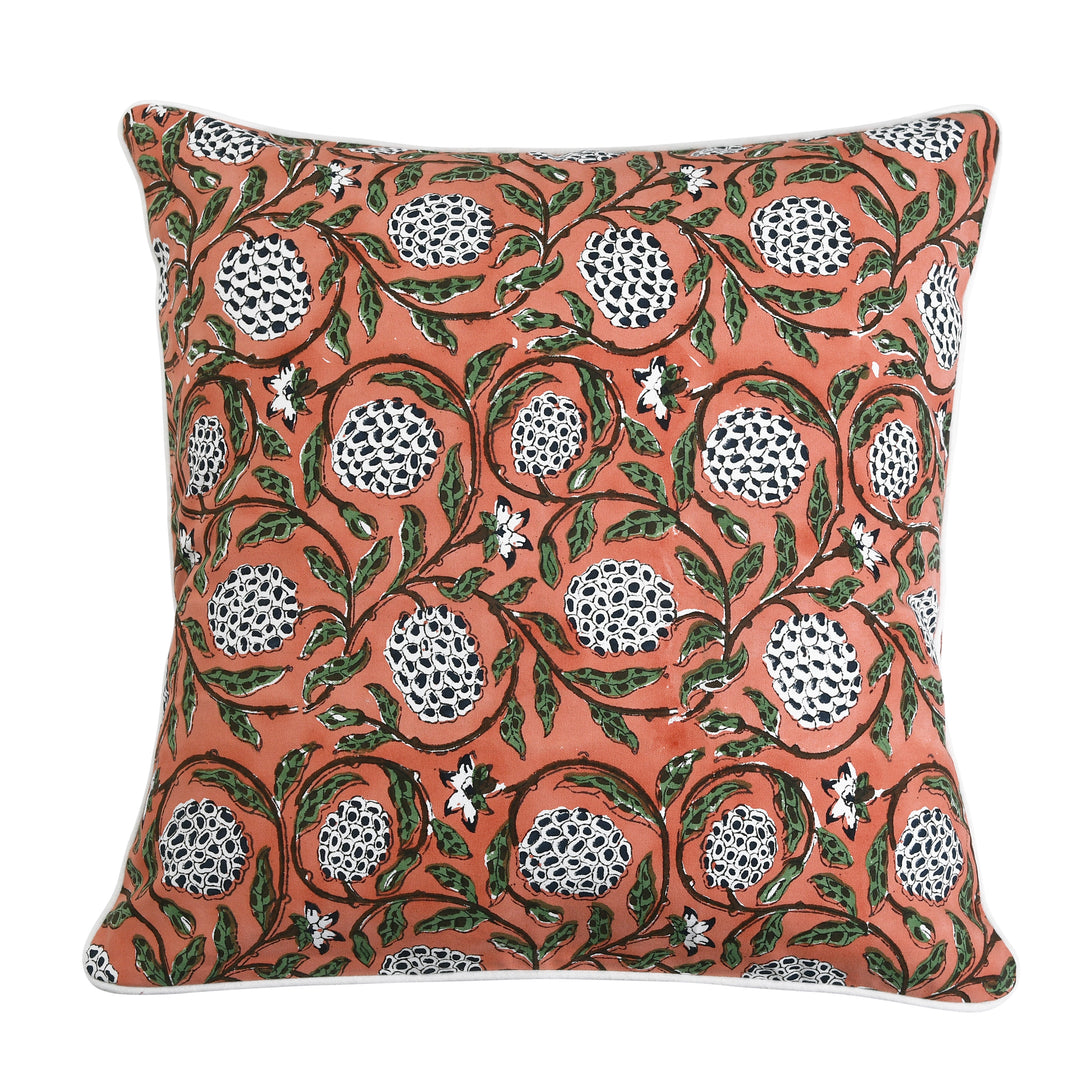 Dark Salmon Pink Pillow Covers, Hand Block Printed Floral Throw Pillow Covers, Cushion Covers for Couches, Living Rooms, Designers Sham Covers, Living Area