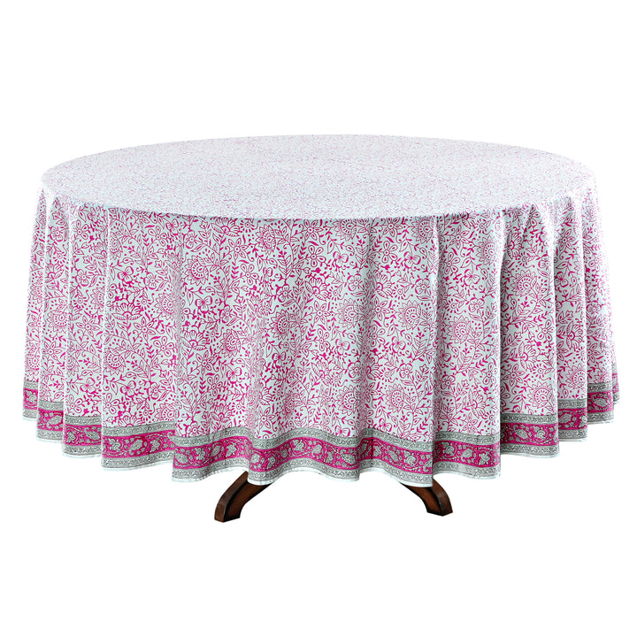 Rose Pink Indian Hand Block Floral Printed 100% Cotton Table Cover