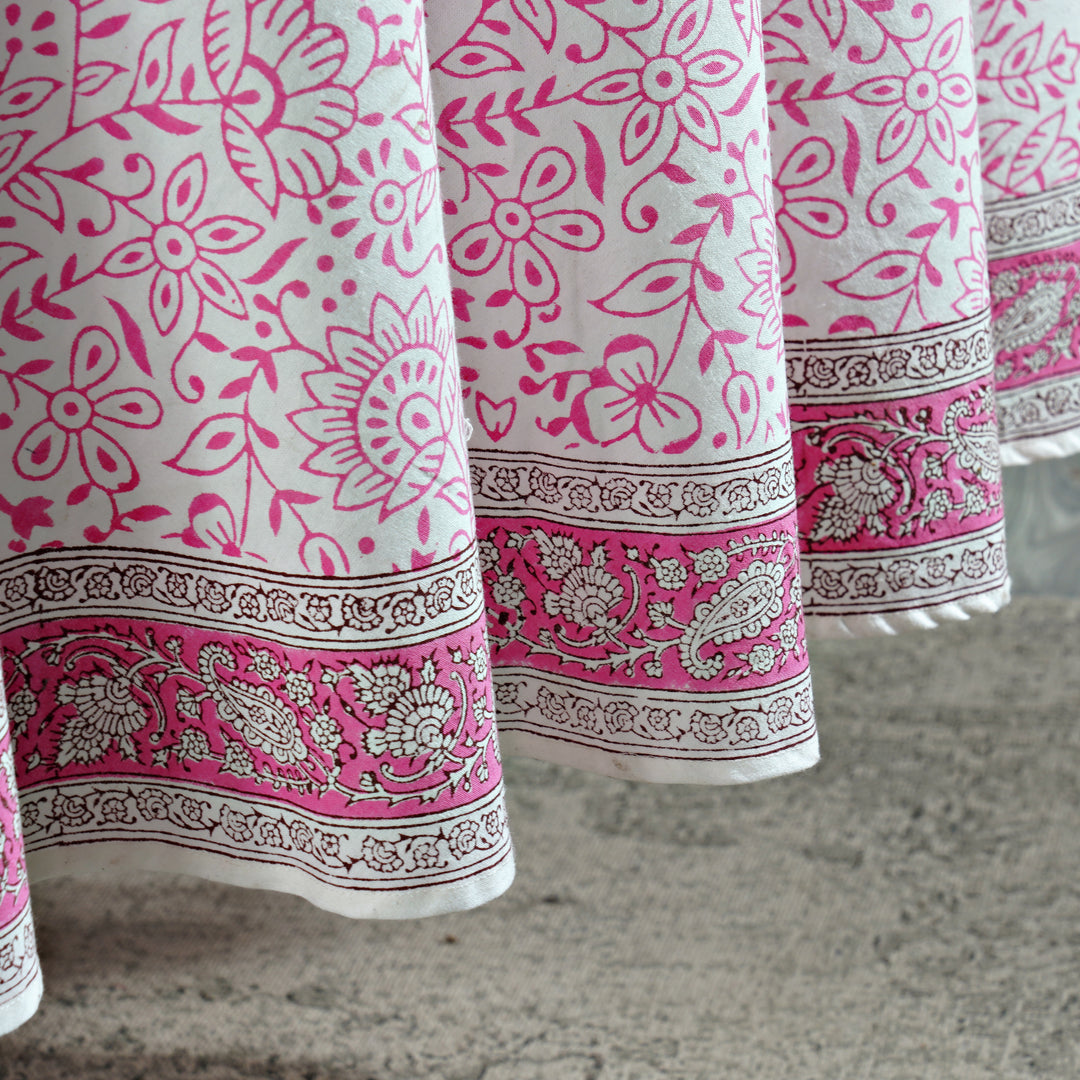 Rose Pink Indian Hand Block Floral Printed 100% Cotton Table Cover