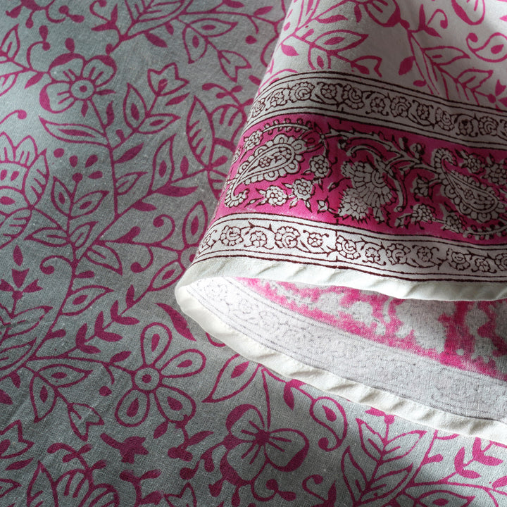 Rose Pink Indian Hand Block Floral Printed 100% Cotton Table Cover