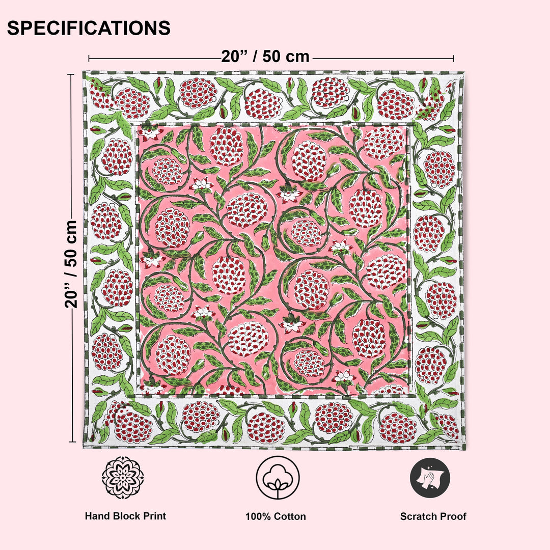 Strawberry Pink, Green and Red Floral Border Napkins