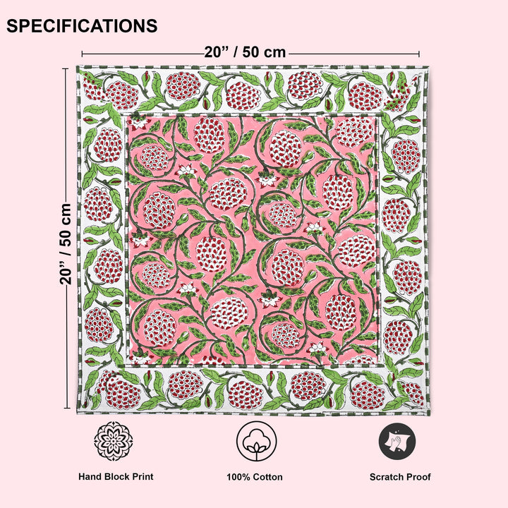 Strawberry Pink, Green and Red Floral Border Napkins