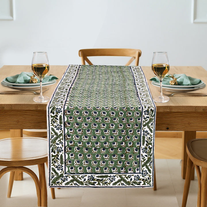 Basil Green Border Table Runner