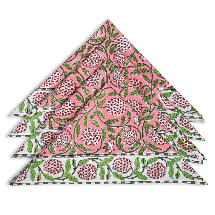Strawberry Pink, Green and Red Floral Border Napkins