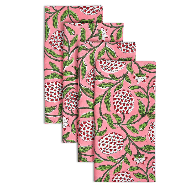 Strawberry Pink, Green and Red Floral Border Napkins