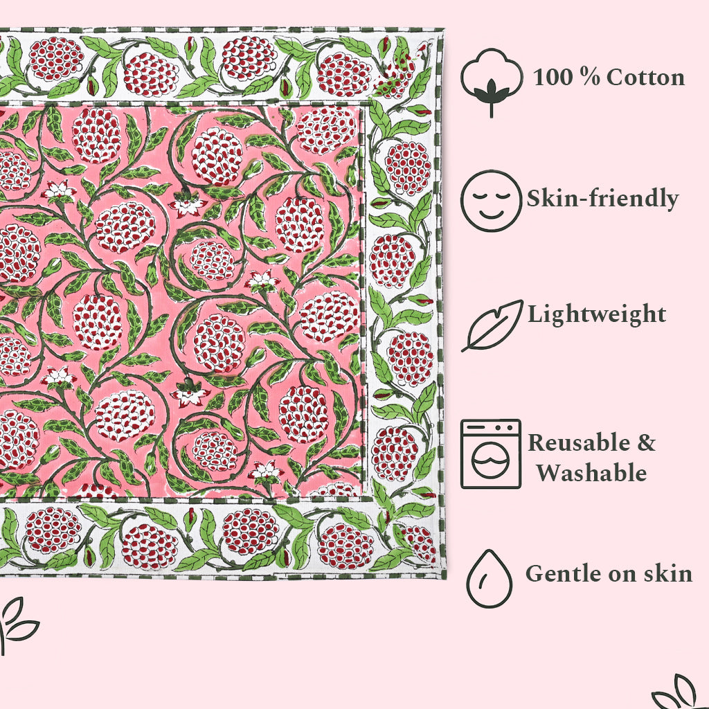 Strawberry Pink, Green and Red Floral Border Napkins