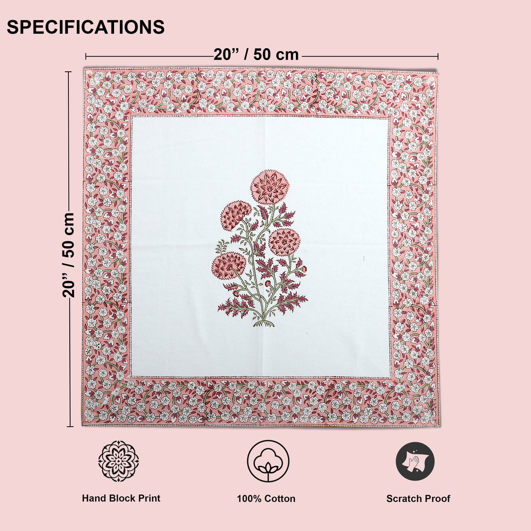 Salmon Pink Floral Cotton Border Napkins, Size 20x20"