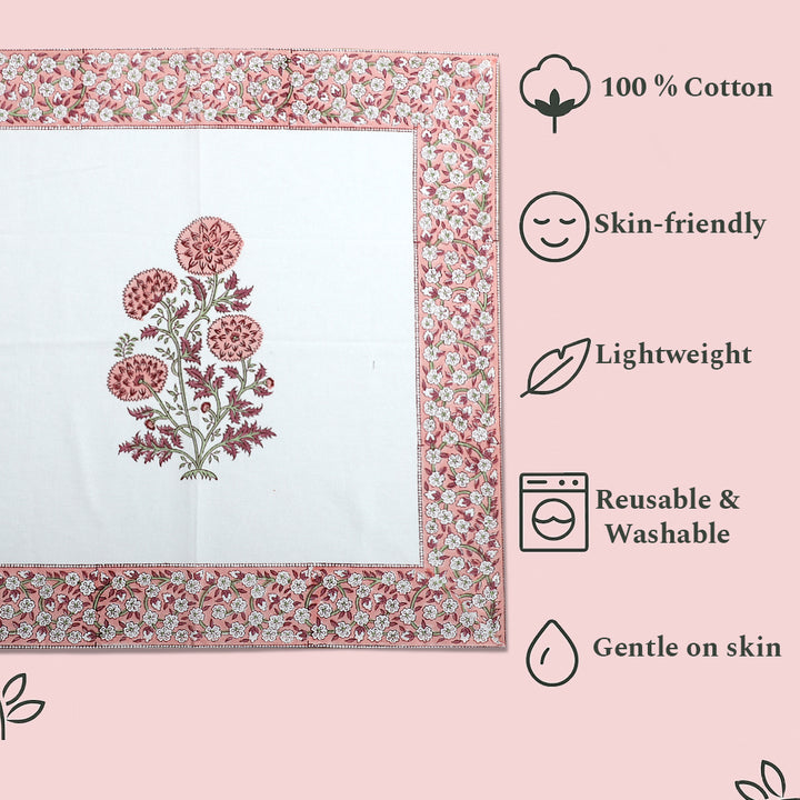 Salmon Pink Floral Cotton Border Napkins, Size 20x20"