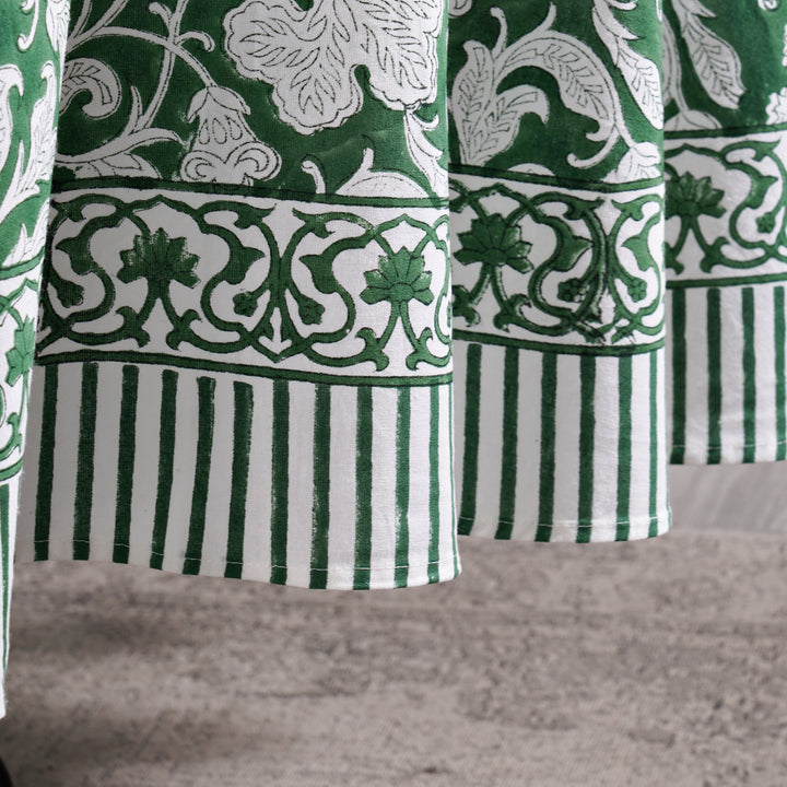 Pantone Artichoke green Indian Floral Block Printed Cotton Round Table cover