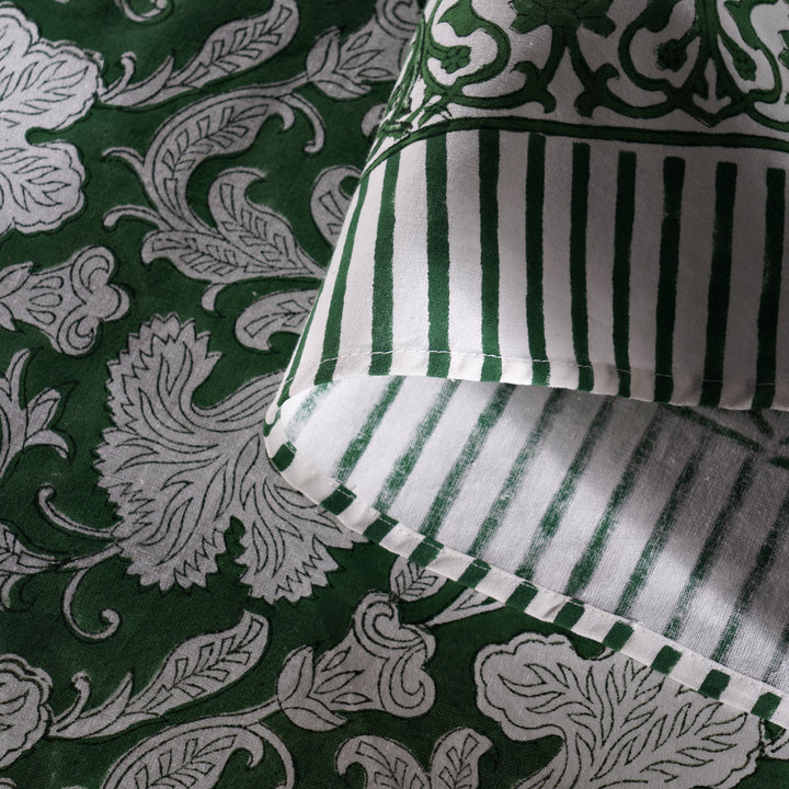 Pantone Artichoke green Indian Floral Block Printed Cotton Round Table cover