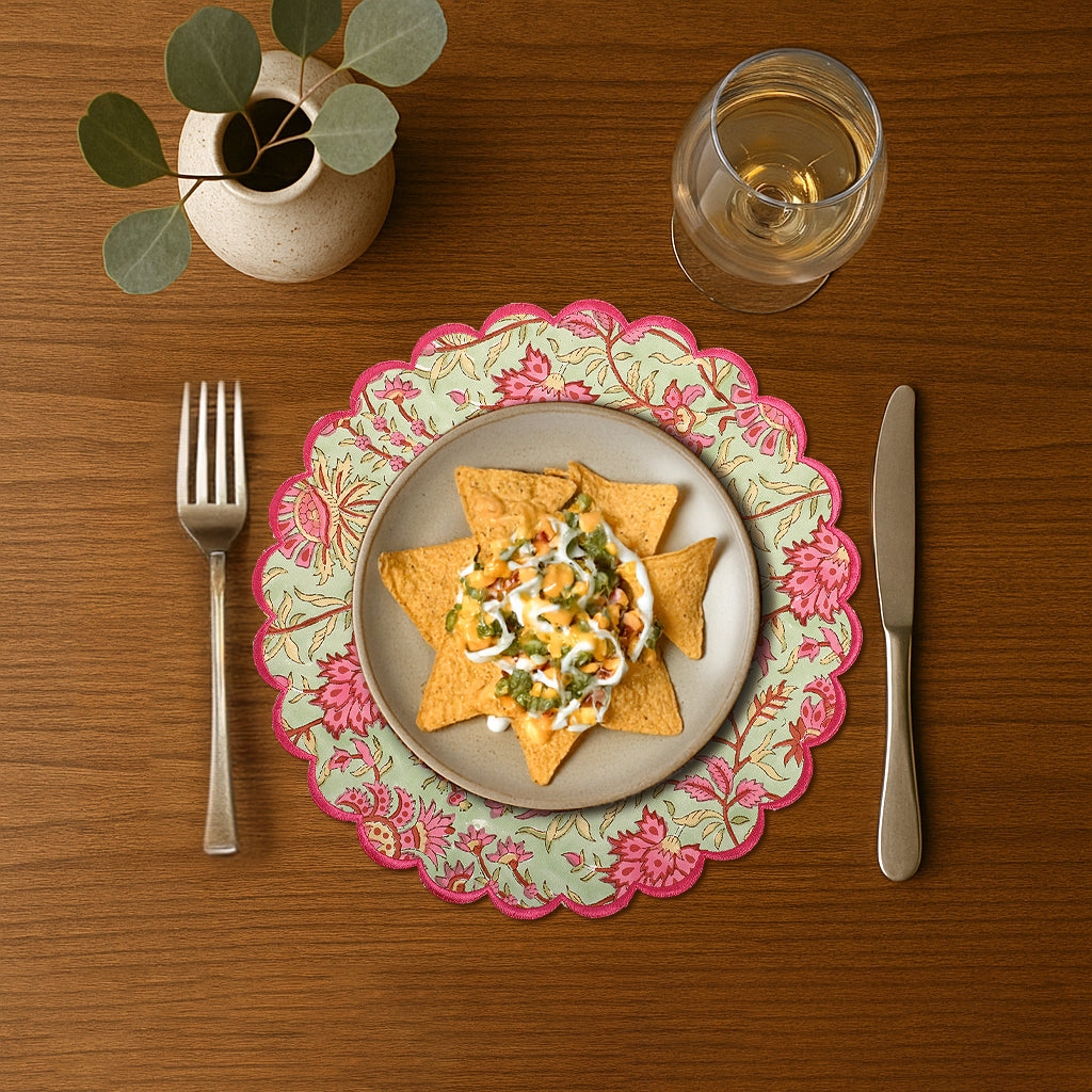 Pistachio Green & Watermelon Pink Round Placemat
