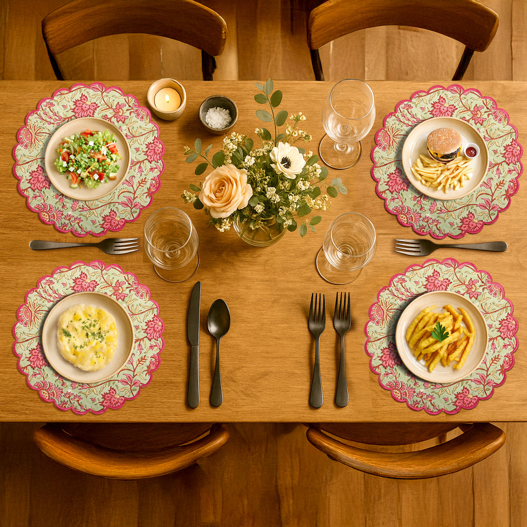 Pistachio Green & Watermelon Pink Round Placemat