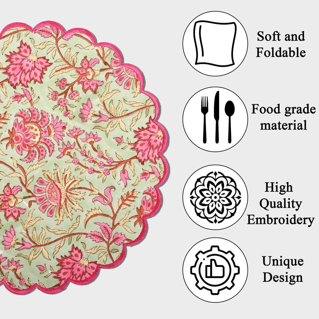 Pistachio Green & Watermelon Pink Round Placemat