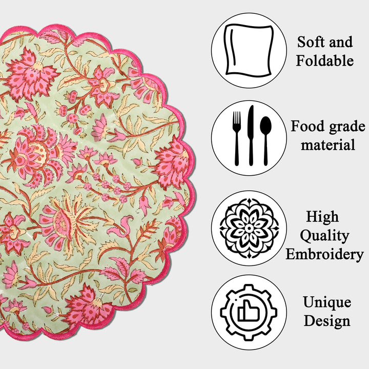 Pistachio Green & Watermelon Pink Round Placemat