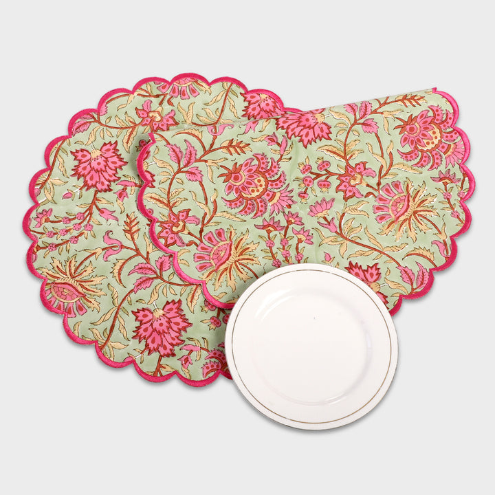 Pistachio Green & Watermelon Pink Round Placemat