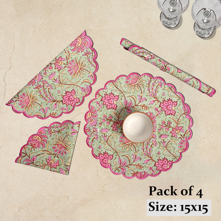 Pistachio Green & Watermelon Pink Round Placemat