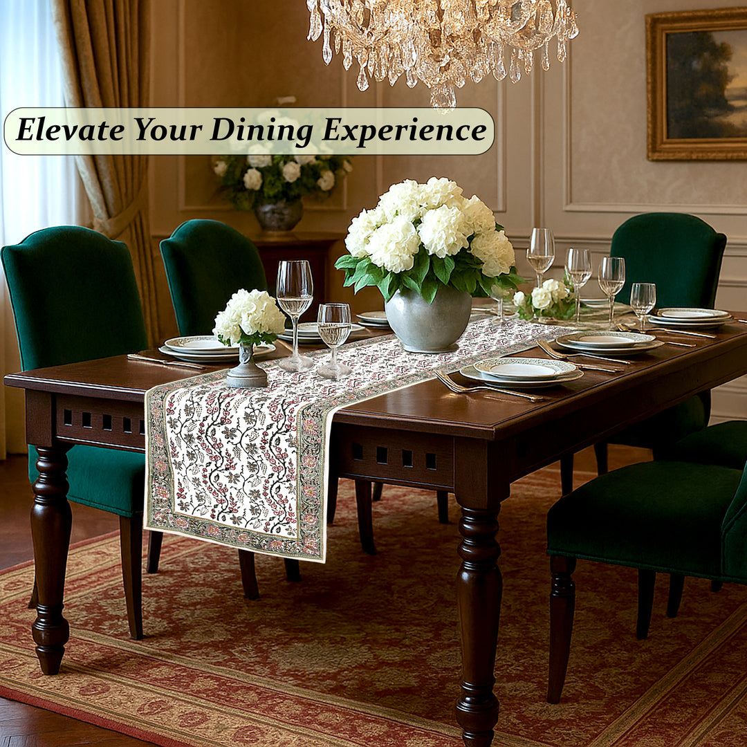 Coral Pink & Hunter Green Table Runner