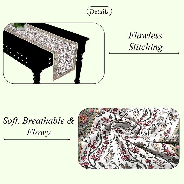 Coral Pink & Hunter Green Table Runner