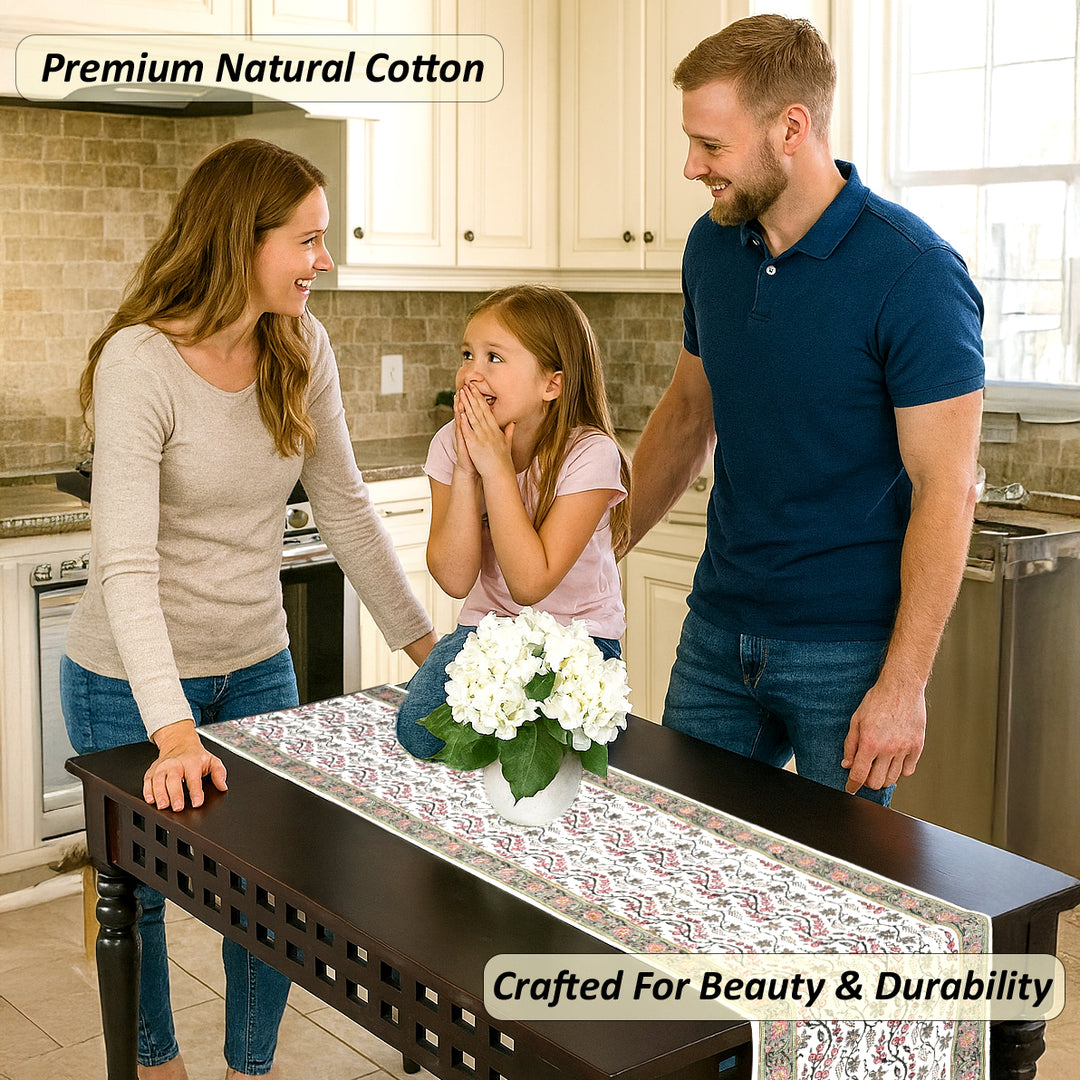 Coral Pink & Hunter Green Table Runner
